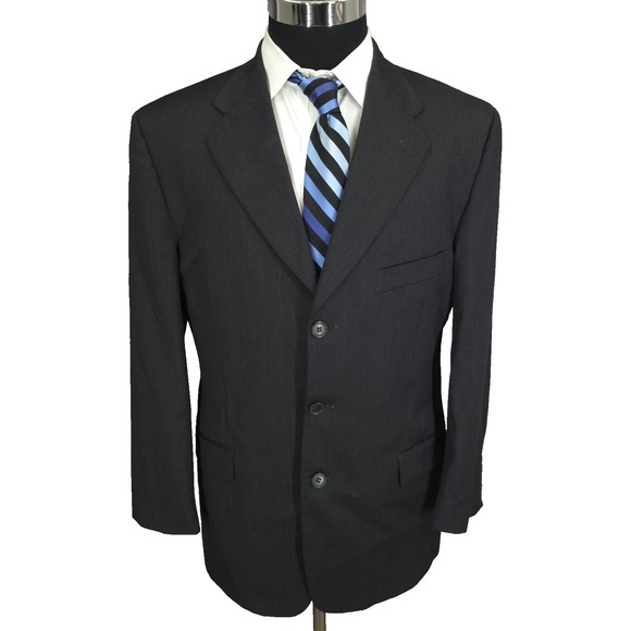 Louis Feraud 2 Piece Suit Mens 41R Dark Gray Covarra Sport Coat Wool 30x28 Pants